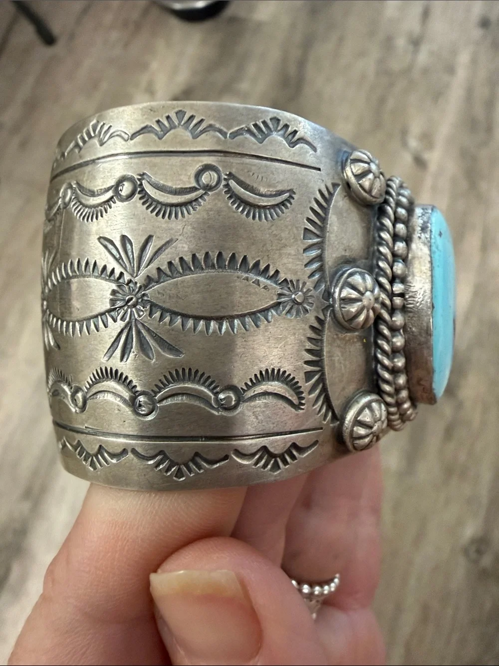 Sterling and Golden Hills Turquoise Statement Cuff Bracelet
